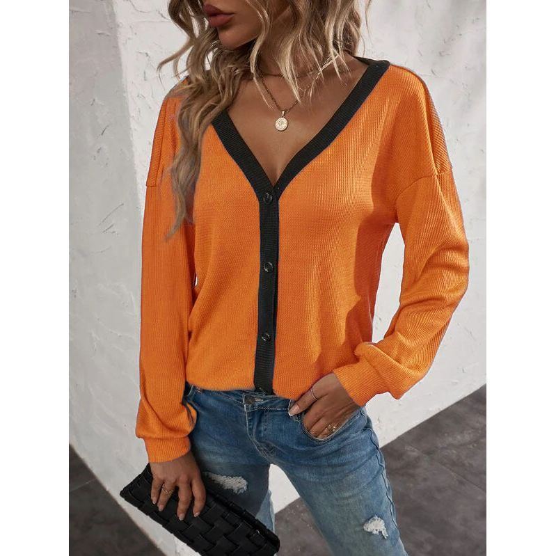 New Women's Top Waffle Long Sleeve Cardigan T-shirt