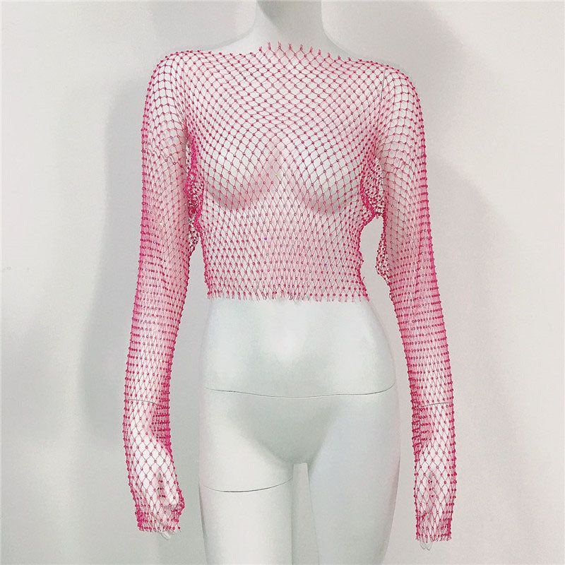 Women's Mesh Rhinestone Fishnet Top Fishnet - Jointcorp