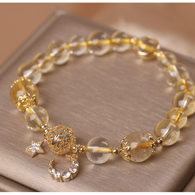 Natural Citrine Gold Gem Quartz Bracelet Women's Light Luxury Star Moon Crystal Accessories - Jointcorp