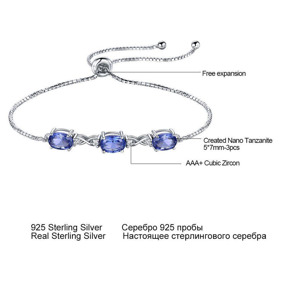 925 Sterling Silver Blue Wave Nano Tanzanite Bracelet Adjustable Women's Bracelet - Jointcorp