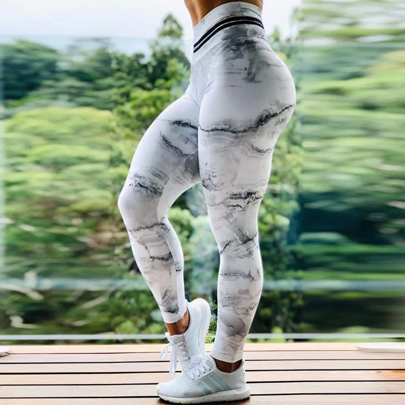Yoga Clothes Tight Belly Trimming High Waist Skinny Pants Stretch Sports Fitness Printed Leggings - Jointcorp