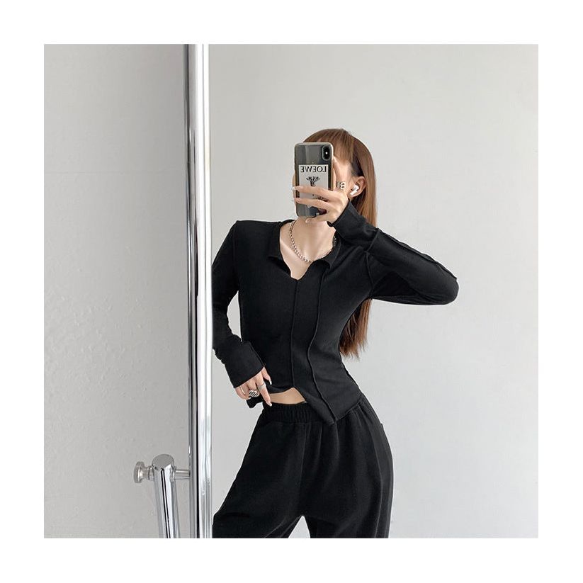 Women's Fashion Simple Solid Color Long Sleeve Bottoming Top