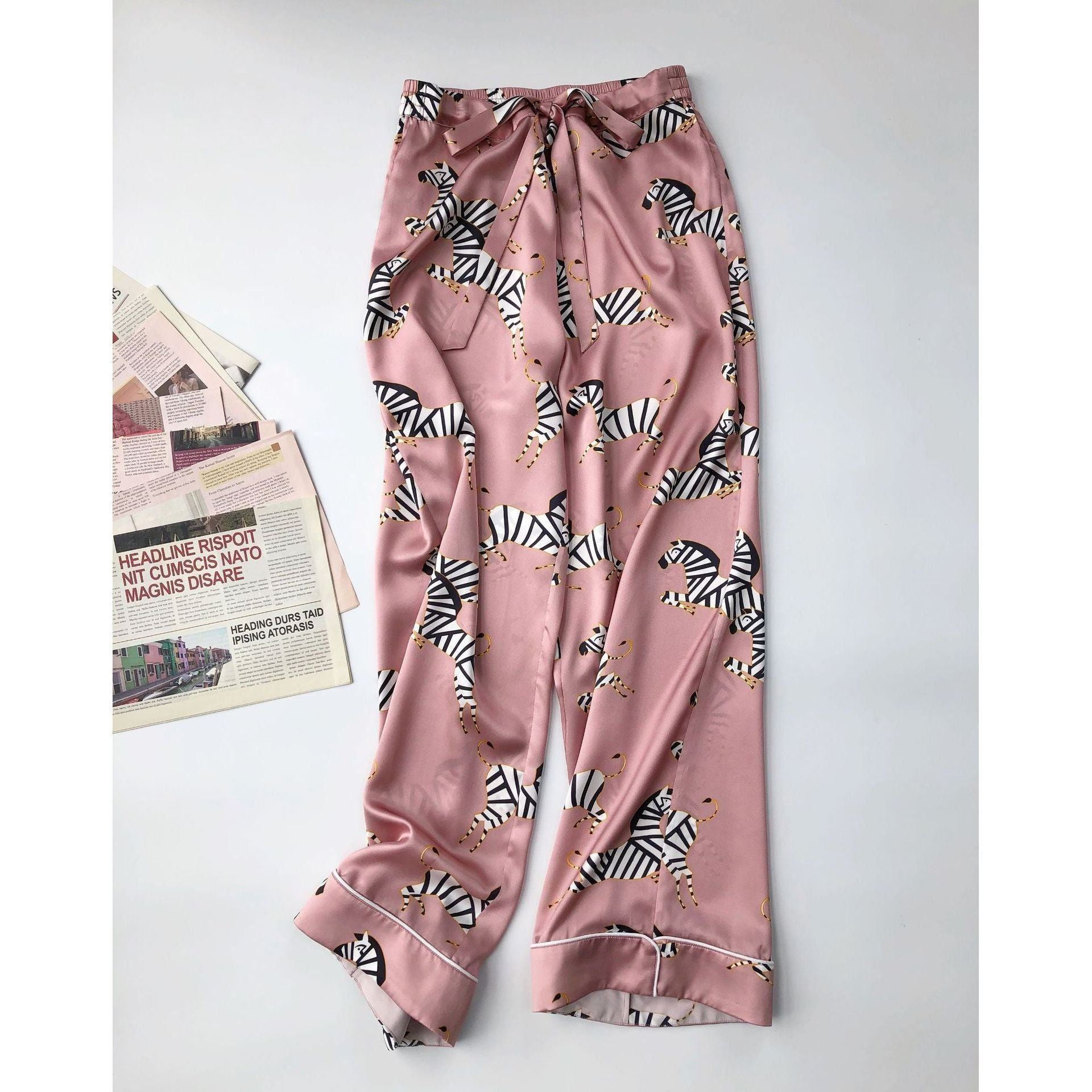 Pajama silk top shorts trousers