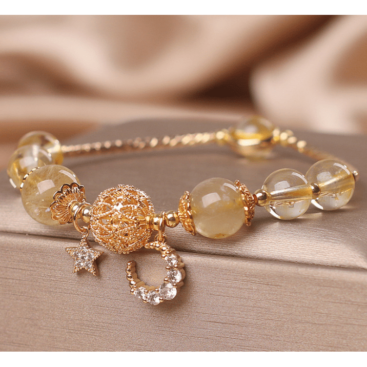 Natural Citrine Gold Gem Quartz Bracelet Women's Light Luxury Star Moon Crystal Accessories - Jointcorp