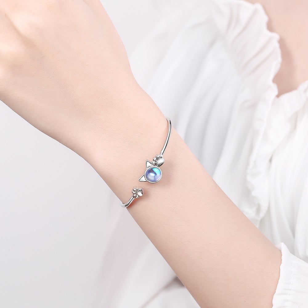 Korean Style Sweet Cute Cat Paw Moonstone Bracelet - Jointcorp