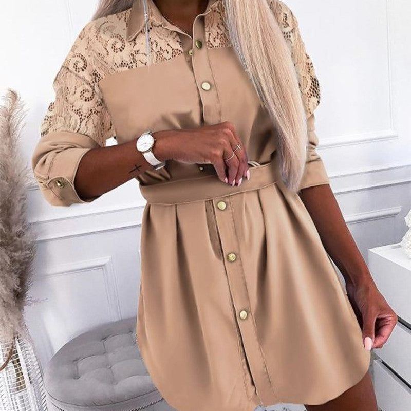 Ebay Amazon Spring New Long Sleeve Stitching Fashion Casual Lapel Shirt Dress - Jointcorp