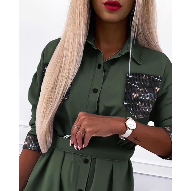 Ebay Amazon Spring New Long Sleeve Stitching Fashion Casual Lapel Shirt Dress - Jointcorp