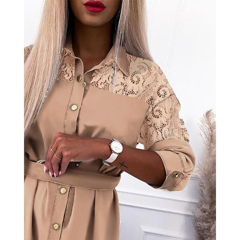 Ebay Amazon Spring New Long Sleeve Stitching Fashion Casual Lapel Shirt Dress - Jointcorp