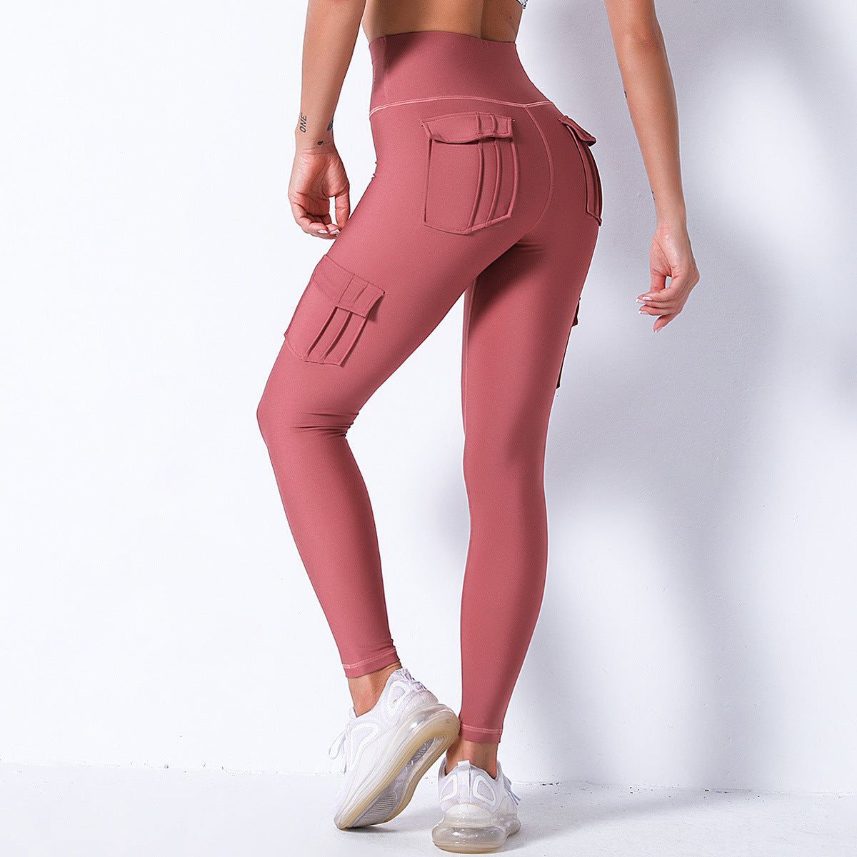 High Waist Hip Pocket Leggings Workwear Stitching Color Contrast Sports Yoga Pants - Jointcorp