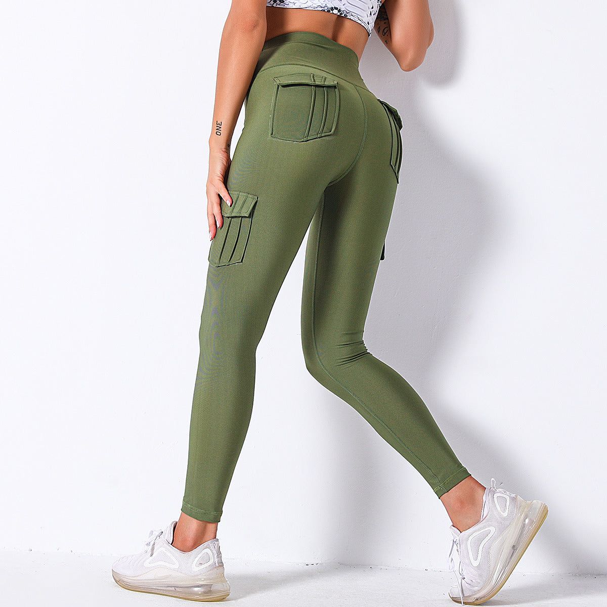 High Waist Hip Pocket Leggings Workwear Stitching Color Contrast Sports Yoga Pants - Jointcorp