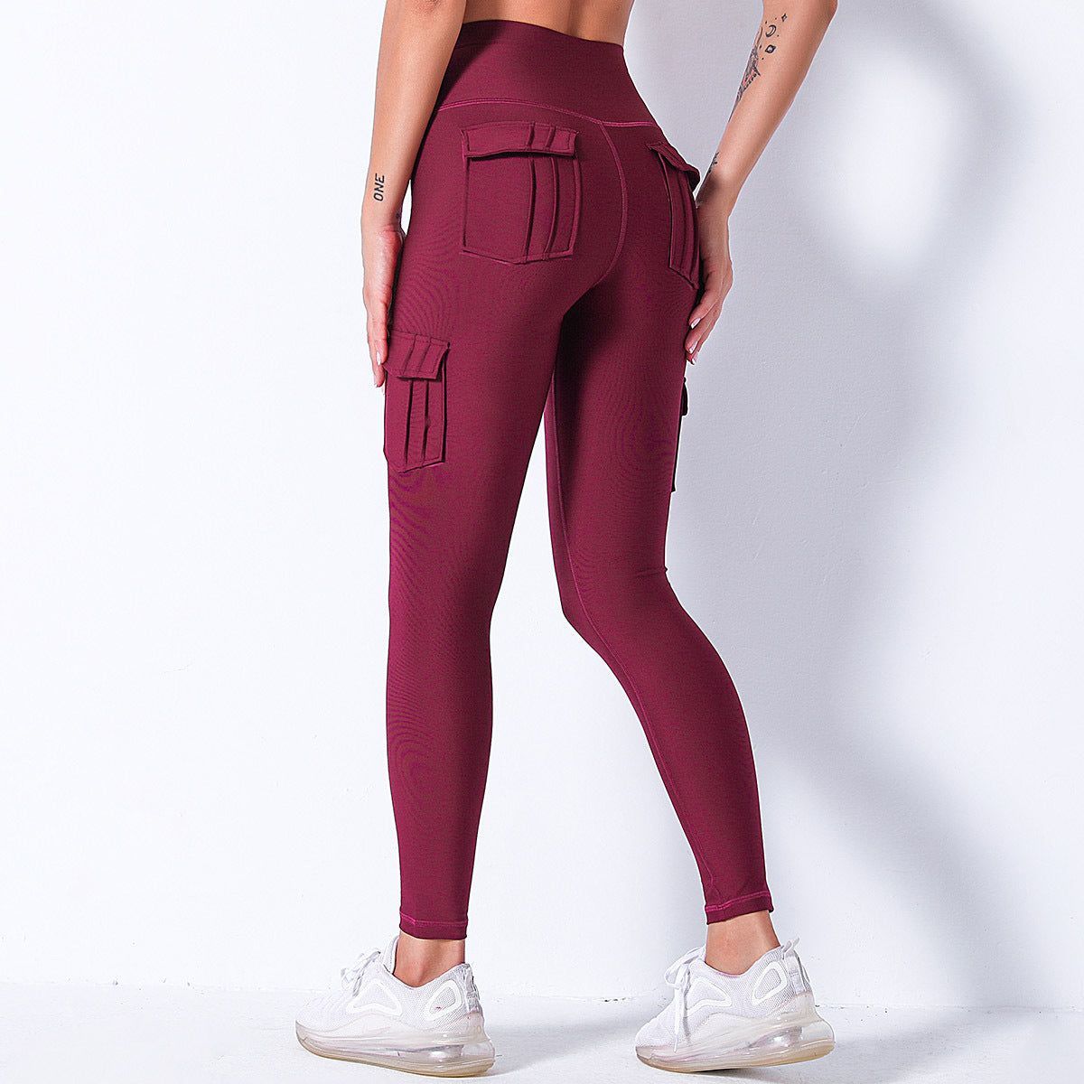 High Waist Hip Pocket Leggings Workwear Stitching Color Contrast Sports Yoga Pants - Jointcorp