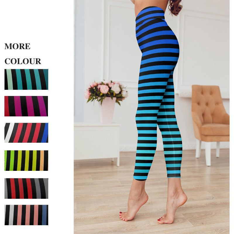 Women's Yoga Pants Striped Contrast Color Leggings - Jointcorp