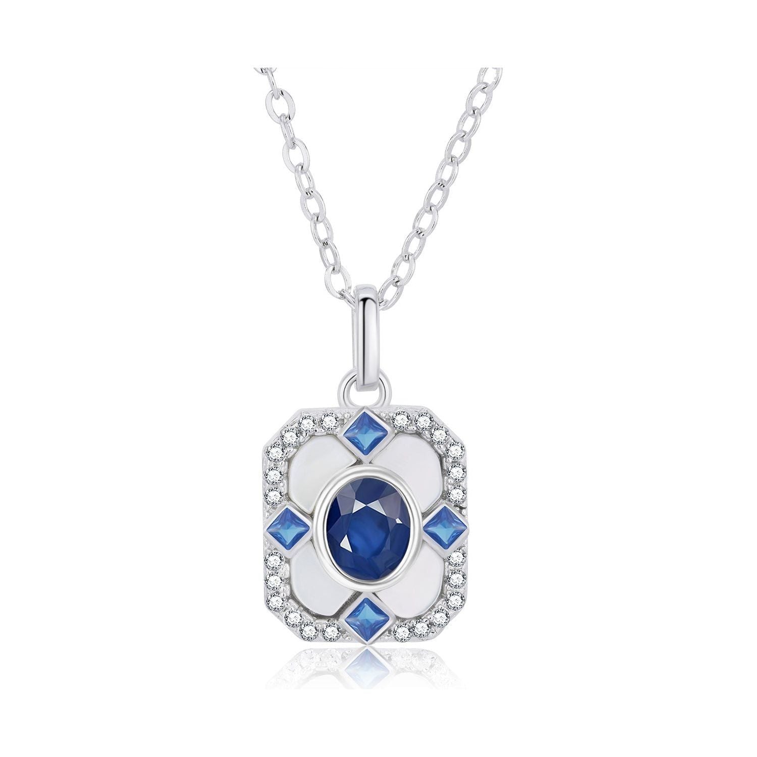 Light Luxury S925 Silver Square Pendant Necklace Natural Sapphire Inlaid - Jointcorp