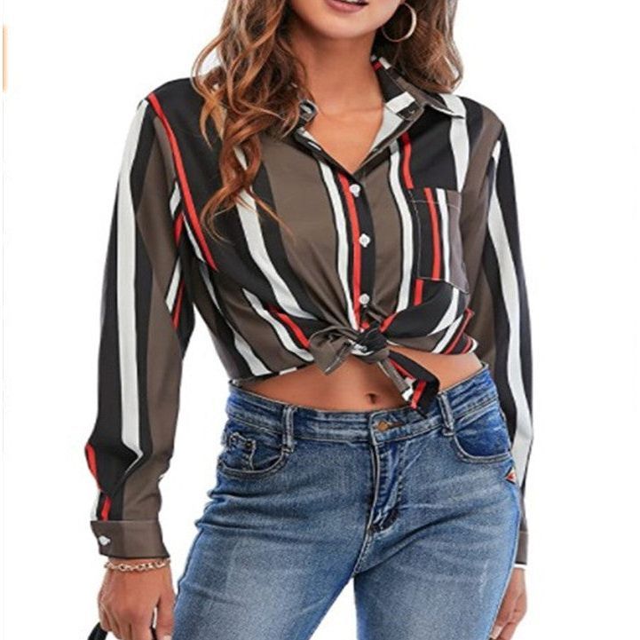 Women's Striped Print Single Breasted Shirt - Jointcorp