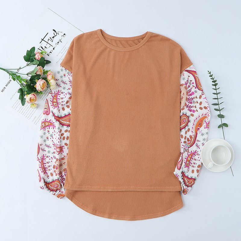 Women's Long Sleeve Printed Round Neck Pullover Loose Top