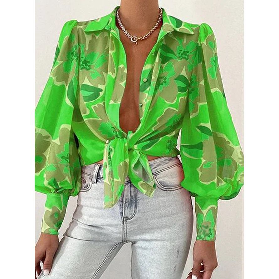 Women's Summer Printed Lantern Sleeve Fashion Shirt