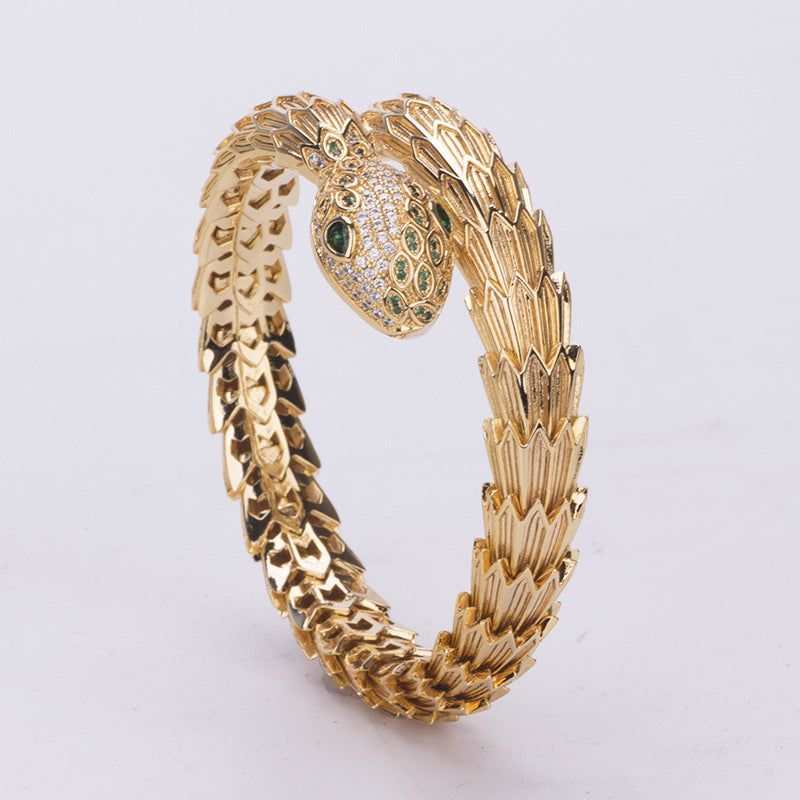 Gold Plated Inlaid Zircon Snake Bracelet - Jointcorp