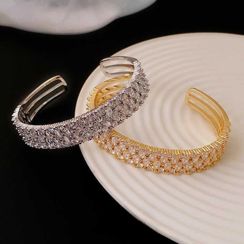 Personality Affordable Luxury Fashion Real Gold Plating Zircon Metal Open-ended Bracelet - Jointcorp