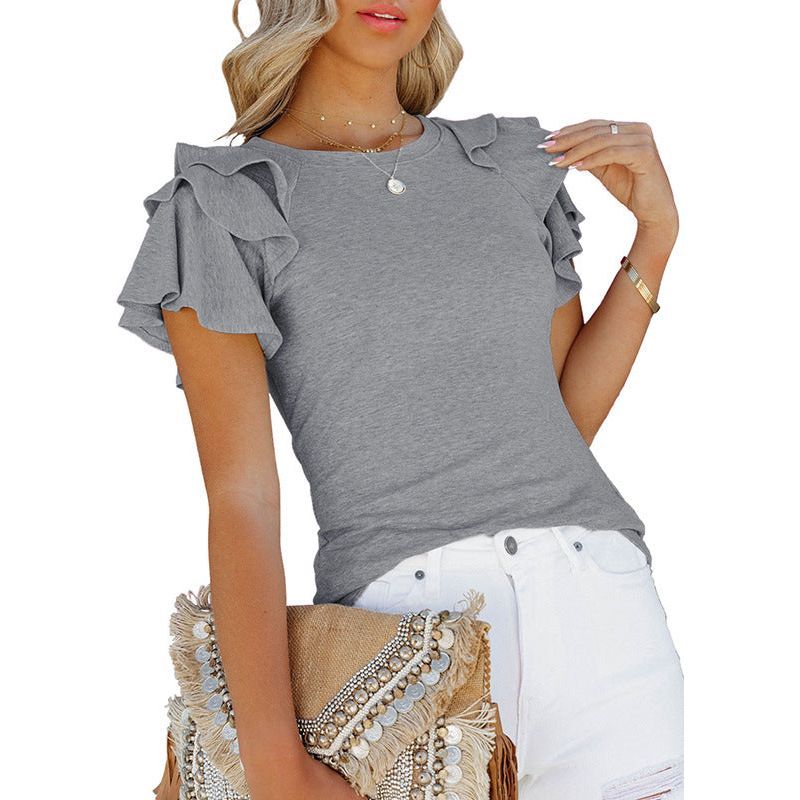 Women's Solid Color Ruffled Short-sleeved T-shirt - Jointcorp