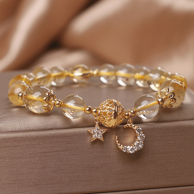 Natural Citrine Gold Gem Quartz Bracelet Women's Light Luxury Star Moon Crystal Accessories - Jointcorp