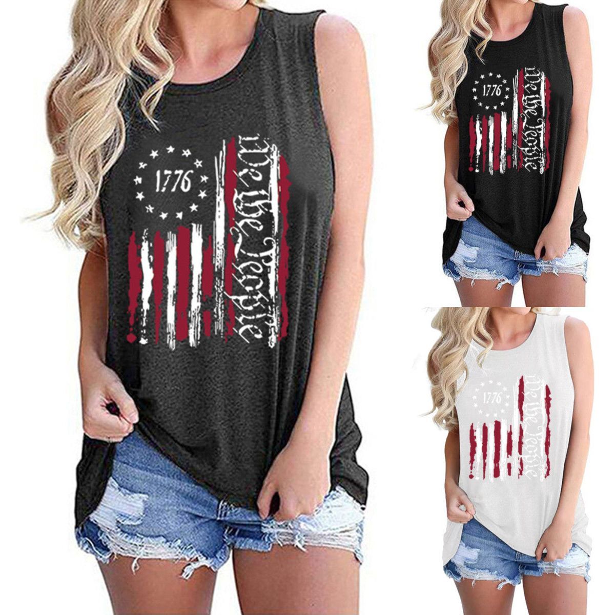 Women's Independence Day Round Neck Sleeveless Vest T-shirt