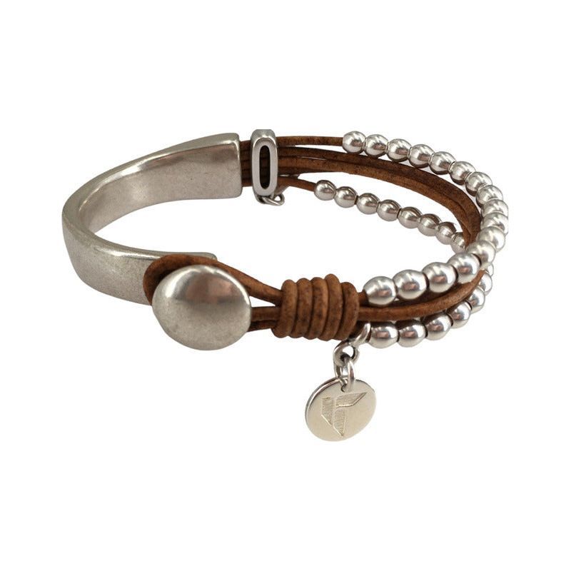 Double-layer Stitching Bracelet Minimalist Beaded Leather - Jointcorp