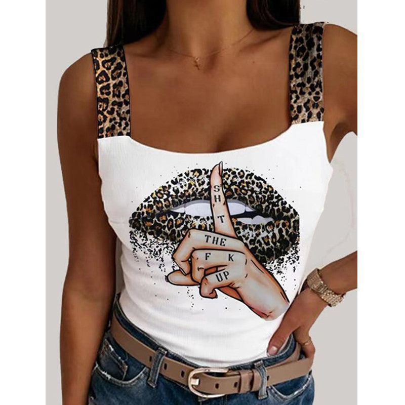 Women's Sexy Camisole Lip Printings Vest Top - Jointcorp
