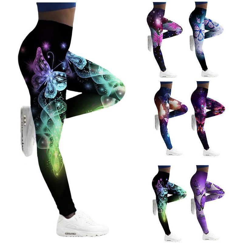 Women's Leggings Fitness Breathable Skinny Butterfly Printed Yoga Pants - Jointcorp