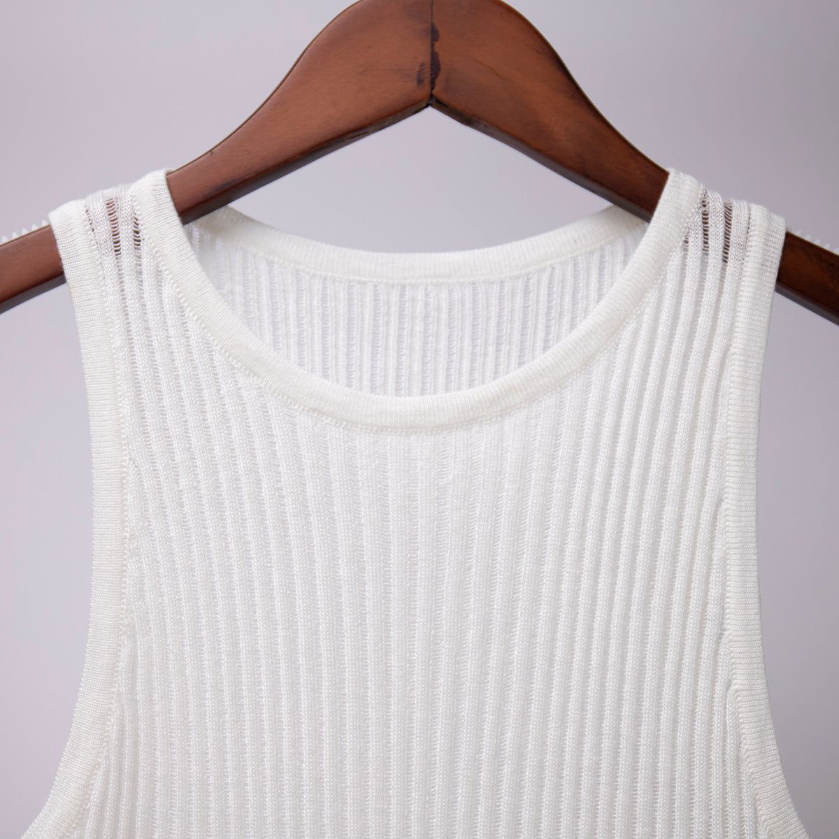 Women's Fashion Solid Color Rib Fabric Hollow Vest Slim Sleeveless Knitted Top