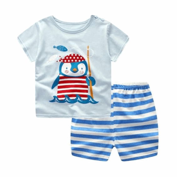 2021 new children's summer children's clothing short-sleeved suit cotton boy girls small children cartoon summer two-piece