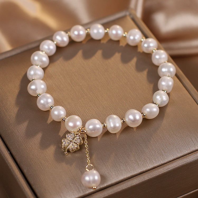 Natural Freshwater Pearl Bracelet Light Luxury Four-leaf Clover Simple Hand Jewelry - Jointcorp