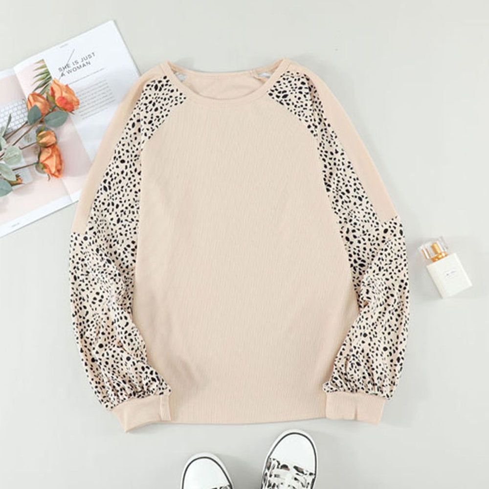 Women's Long-sleeved Shirt European And American Leopard Print Round Neck Pullover