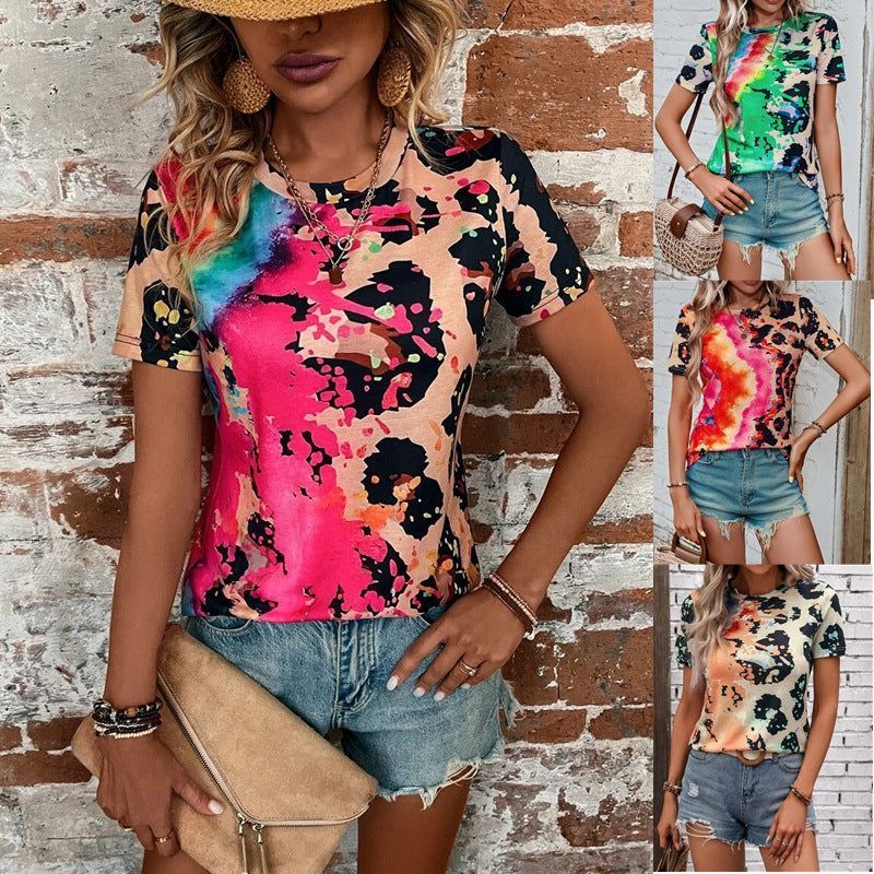 Women's Summer Fashion Painted Short-sleeved Slim T-shirt - Jointcorp