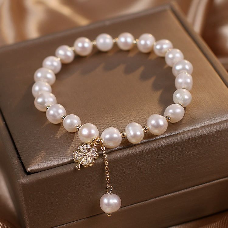 Natural Freshwater Pearl Bracelet Light Luxury Four-leaf Clover Simple Hand Jewelry - Jointcorp