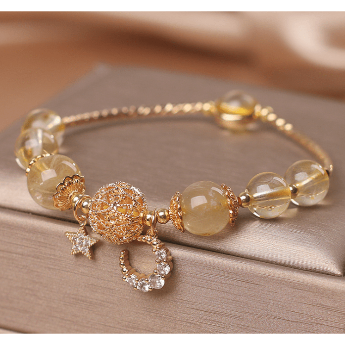 Natural Citrine Gold Gem Quartz Bracelet Women's Light Luxury Star Moon Crystal Accessories - Jointcorp