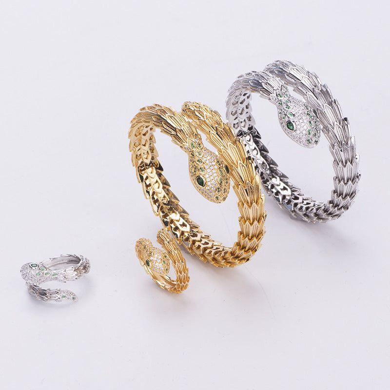 Gold Plated Inlaid Zircon Snake Bracelet - Jointcorp