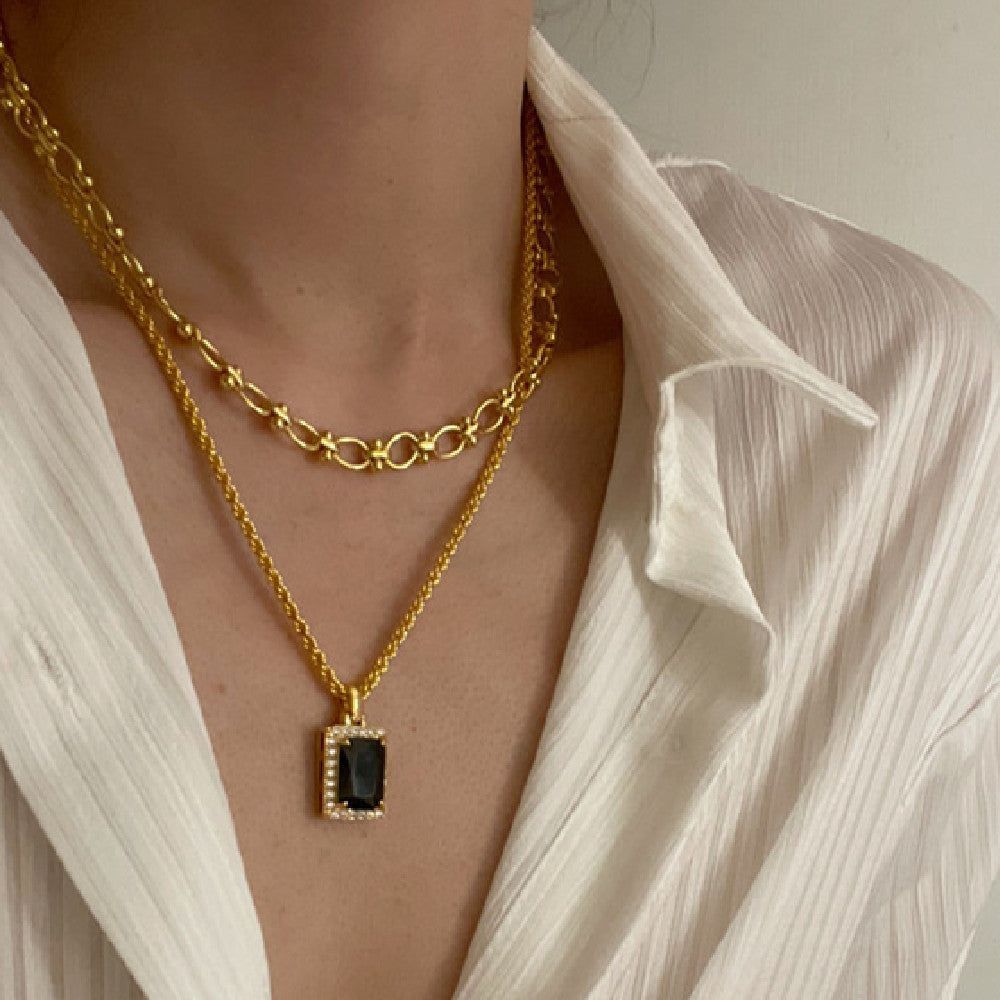 Zircon With Diamond Black Onyx Mid-length Necklace - Jointcorp
