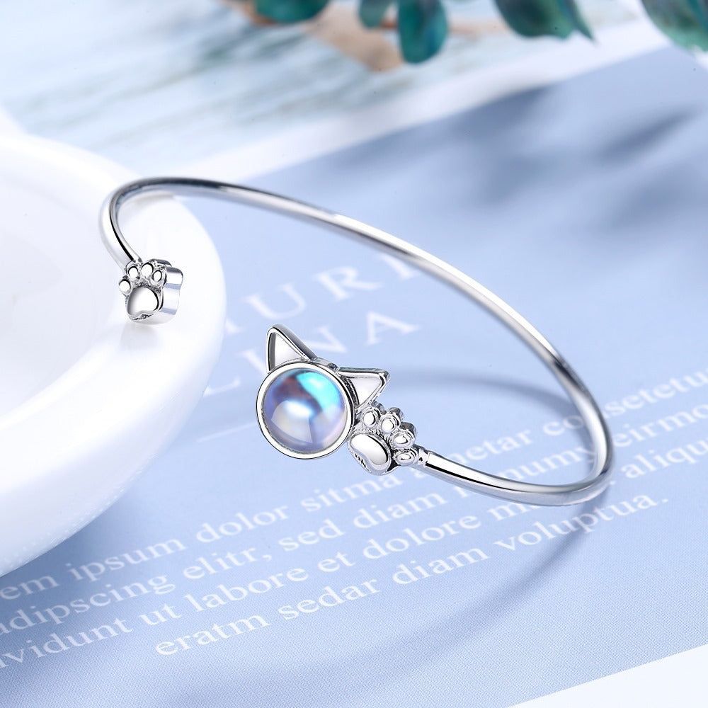 Korean Style Sweet Cute Cat Paw Moonstone Bracelet - Jointcorp