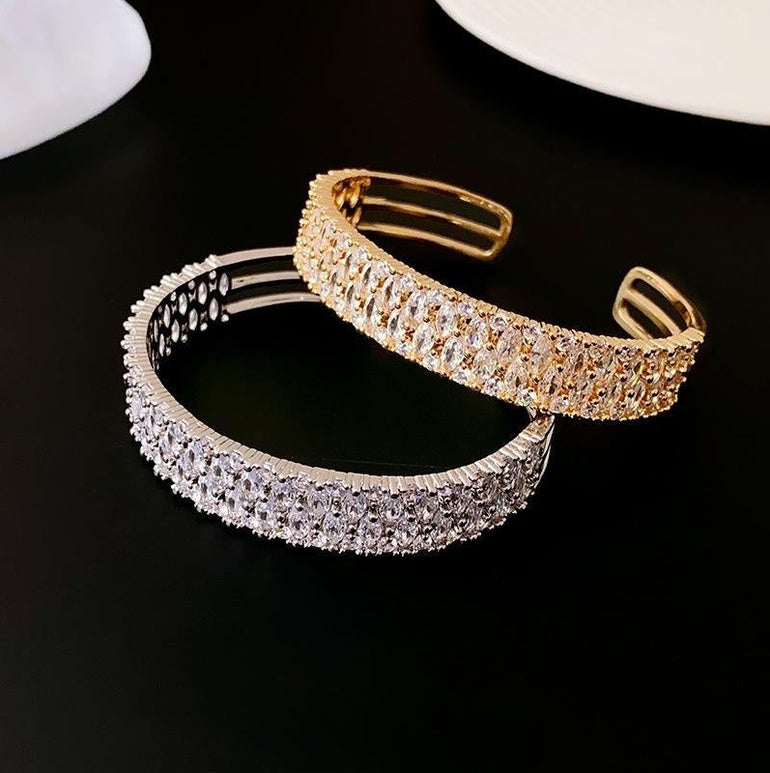 Personality Affordable Luxury Fashion Real Gold Plating Zircon Metal Open-ended Bracelet - Jointcorp