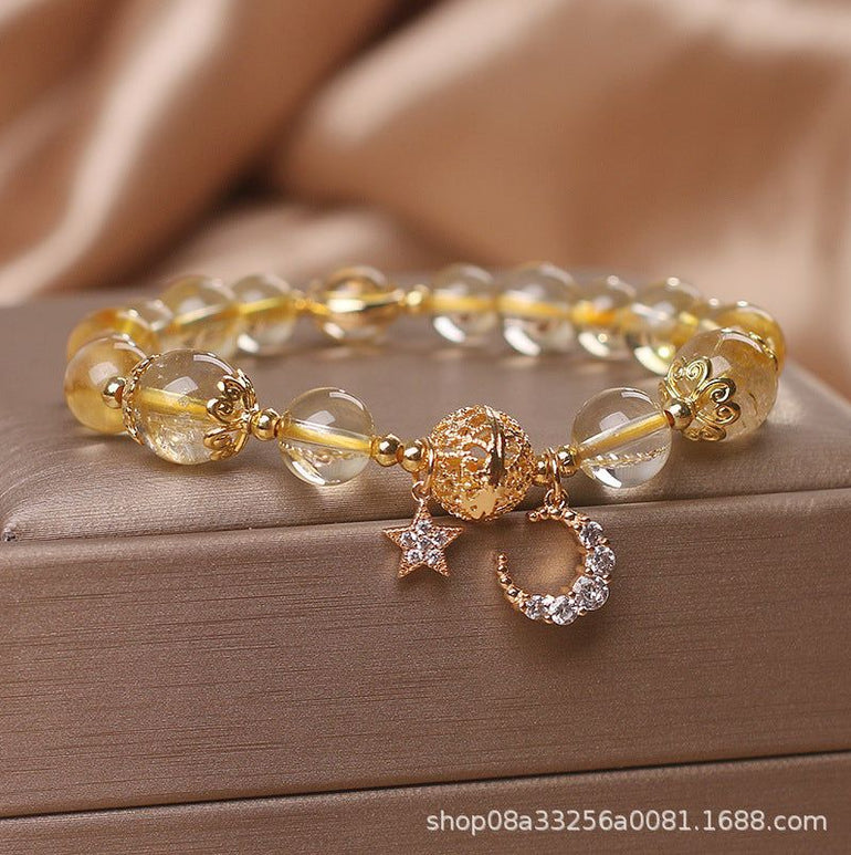 Natural Citrine Gold Gem Quartz Bracelet Women's Light Luxury Star Moon Crystal Accessories