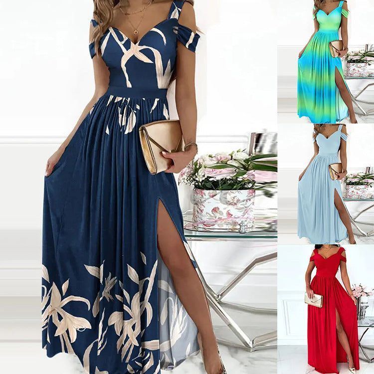 V-neck Boho Spaghetti Strap Dress Women Split Long Flowy Dresses For Party Beach - Jointcorp