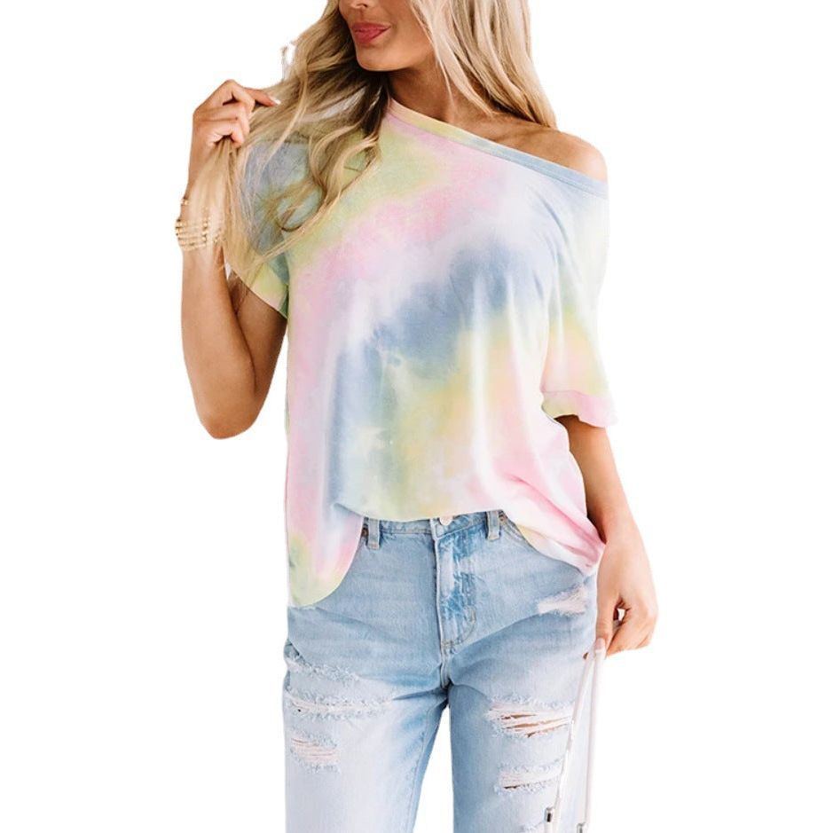 Tie-dye Gradient Rainbow T-shirt Women's Clothing