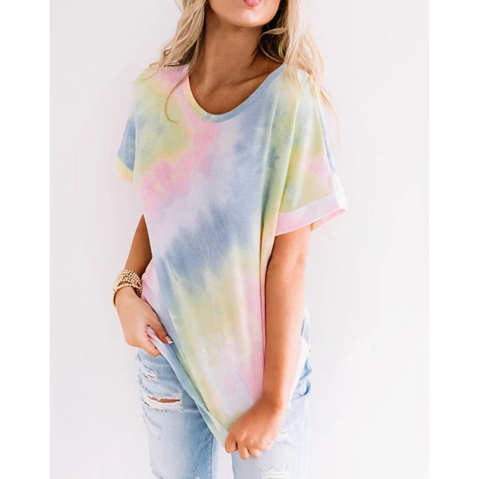 Tie-dye Gradient Rainbow T-shirt Women's Clothing