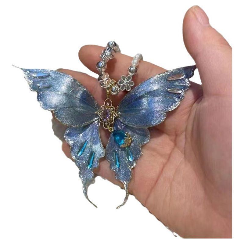 Imitation Pearl Colorful Blue Pendant Butterfly Clavicle Chain - Jointcorp