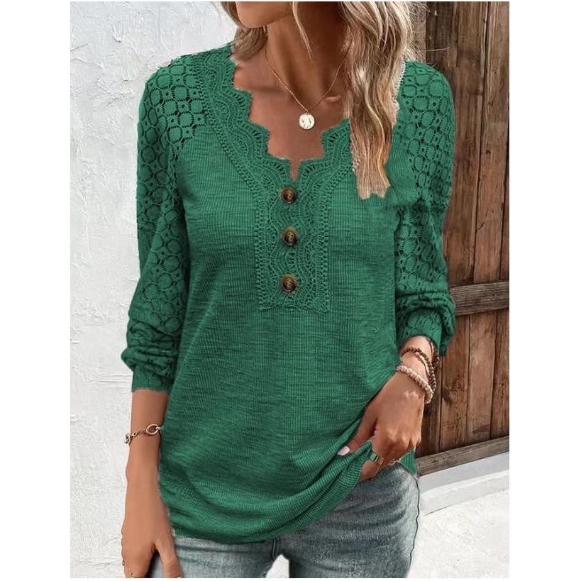 Women's Long Sleeve Shirt Leisure Pullover Slim Lace T-shirt