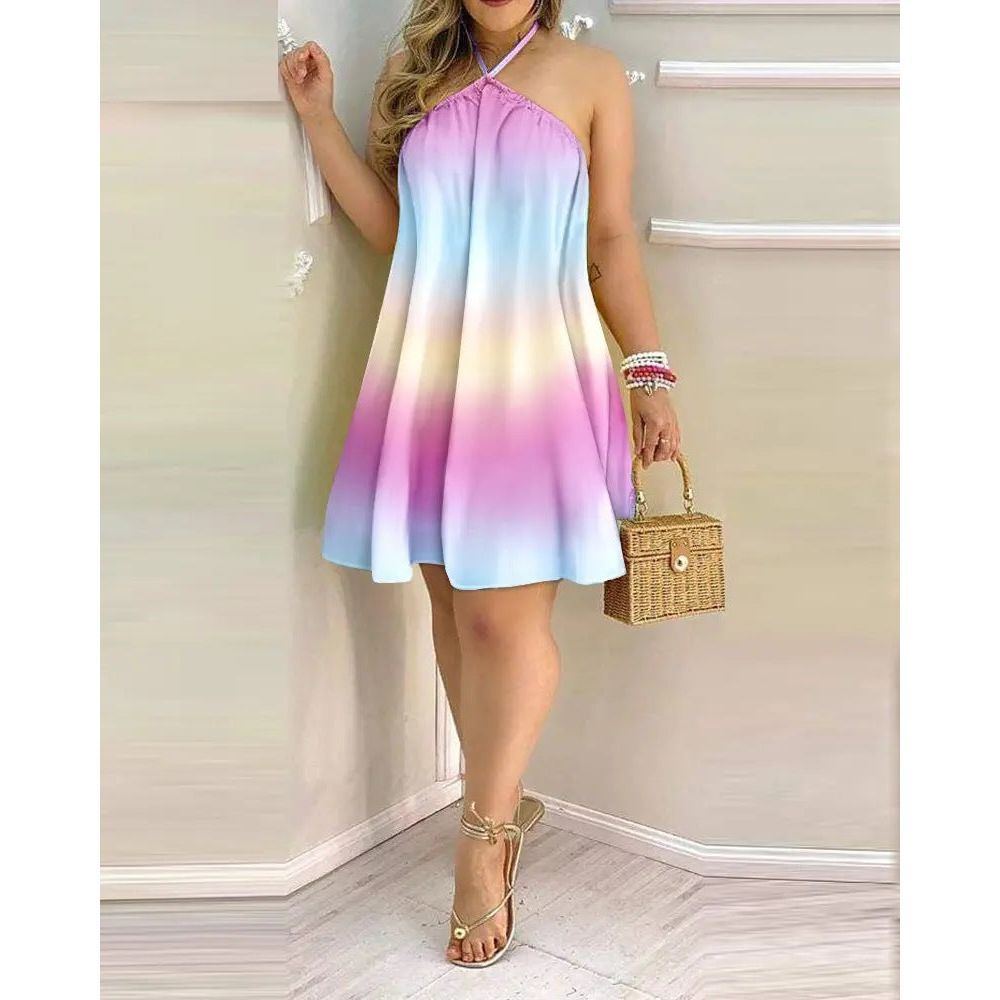 Printed Dress Summer Off-Shoulder Hanging Neck Sleeveless Sexy Dresses Women - Jointcorp