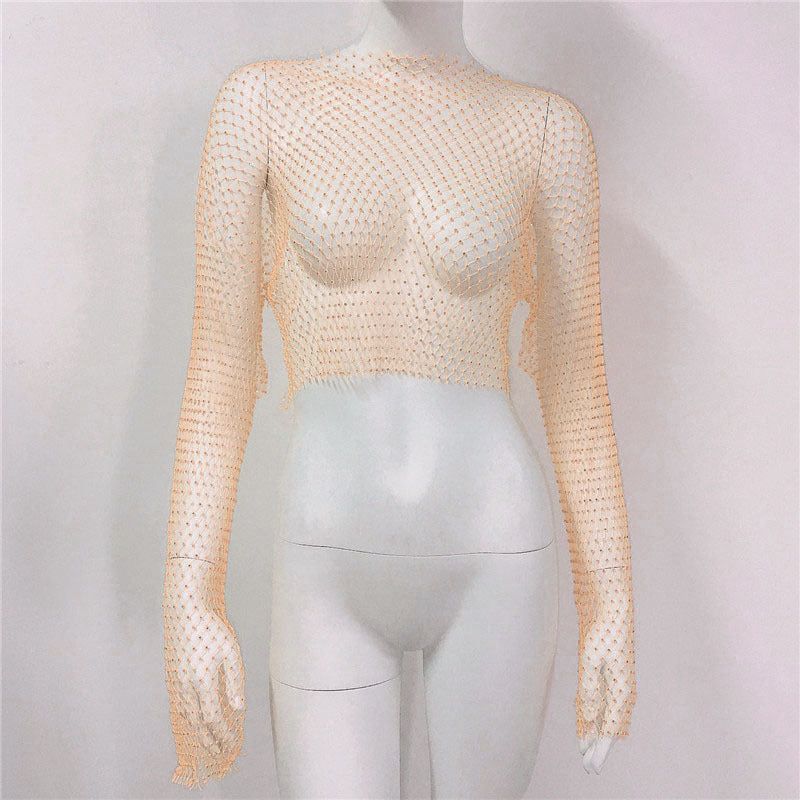 Women's Mesh Rhinestone Fishnet Top Fishnet