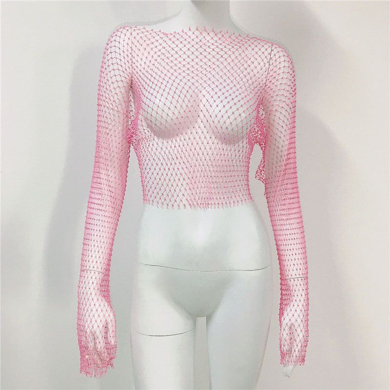 Women's Mesh Rhinestone Fishnet Top Fishnet - Jointcorp