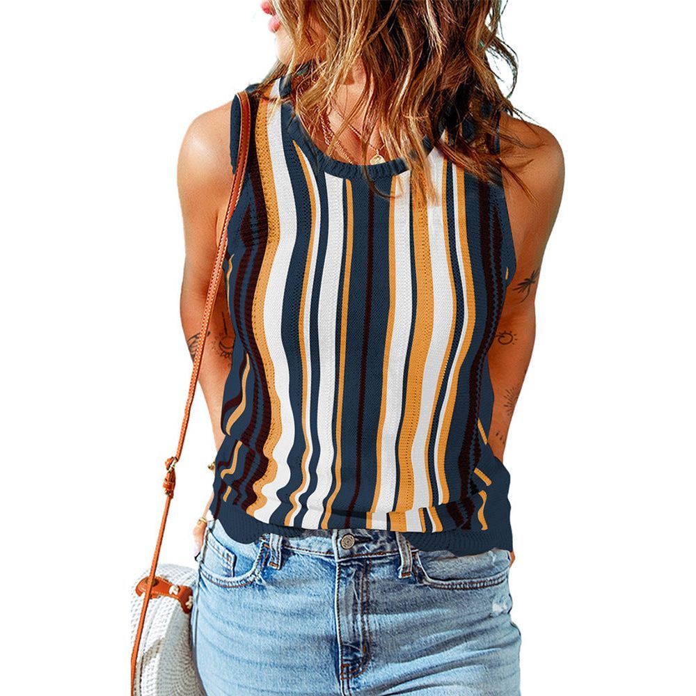 Women's Knitted Striped Sleeveless Slim Top