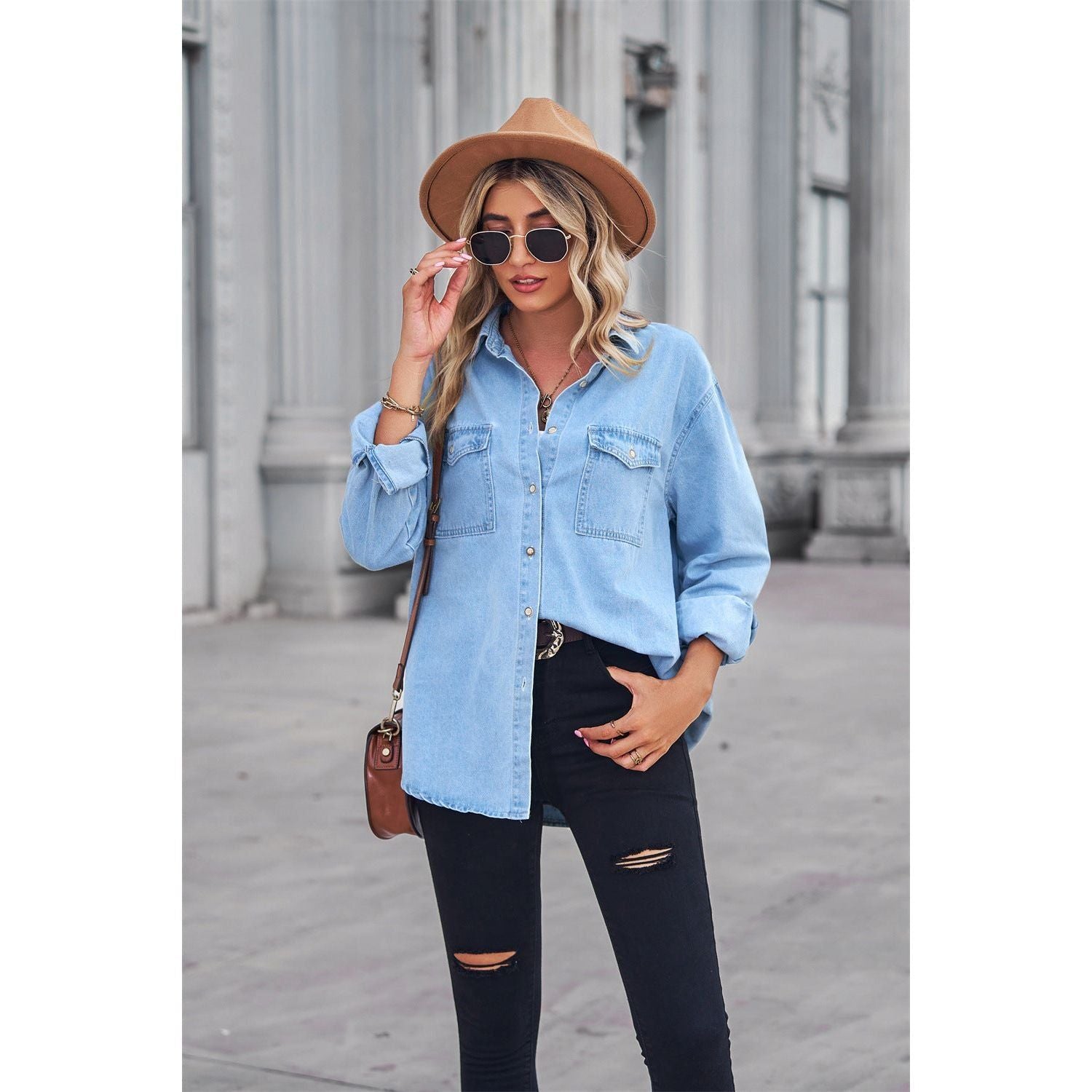 Women's Light Color Figure Flattering Thin Denim Long-sleeved Shirt - Jointcorp